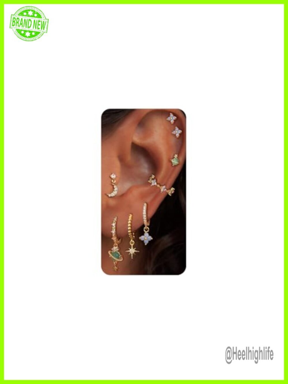 14k Gold Plated Brass Stud Earring Set Multiple Piercing